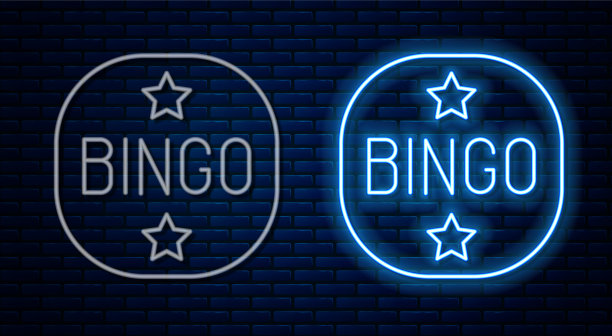 发光的霓虹灯线宾果图标孤立的砖图片下载