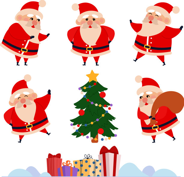 可爱的卡通圣诞老人与对象图片下载