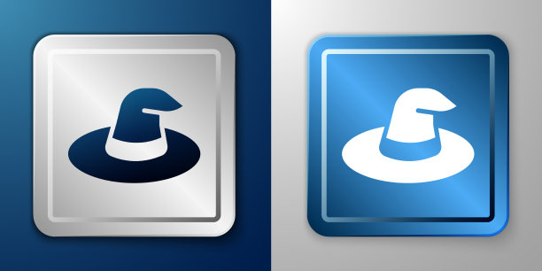 白色女巫帽子图标孤立在蓝色和灰色图片下载