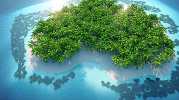 飞越岛屿。三维渲染图片下载