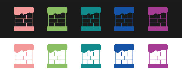 设置圣诞烟囱图标孤立在黑色和图片下载