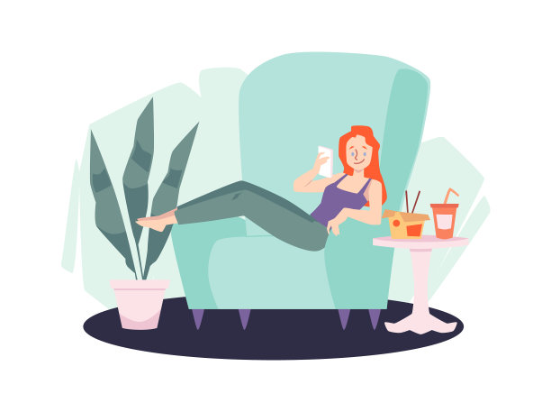 红发女孩坐在扶手椅上打电话图片下载