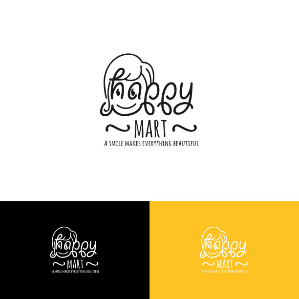 快乐超市漂亮的线条艺术女孩标志设计图片下载