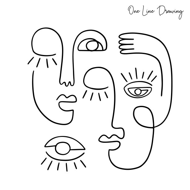 画人脸的一条线。线性抽象夫妇图片下载