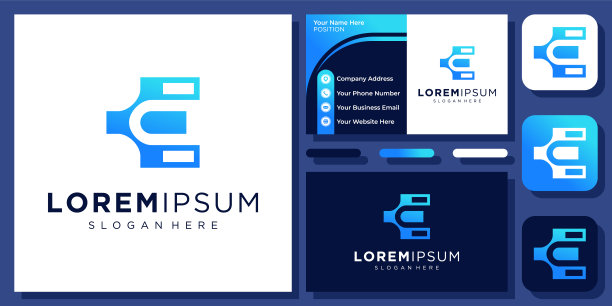 字母E科技标志。E连接标志。最初的数字。矢量标志设计与名片图片下载