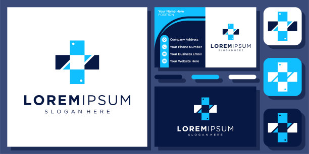 鱼医学标志交叉加动物保健诊所宠物载体标识设计与名片图片下载