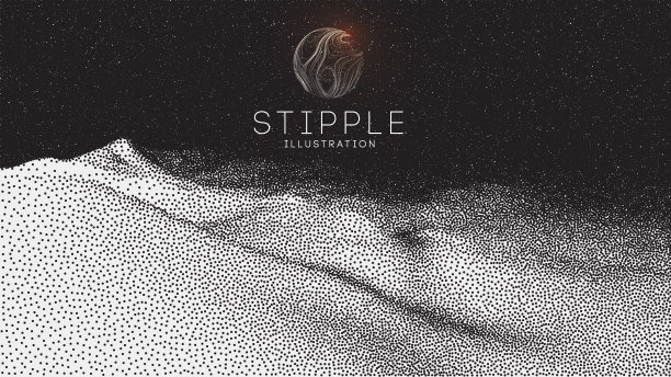 向量山景在dotwork风格。点画插图设计。旧的复古点纹理复古梯度。点彩派图形。粮食地形壁纸图片下载