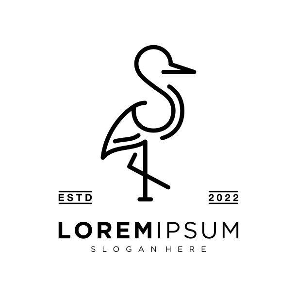 插图简单的苍鹭火烈鸟鹳鹤喙与字母S极简向量标志设计图片下载