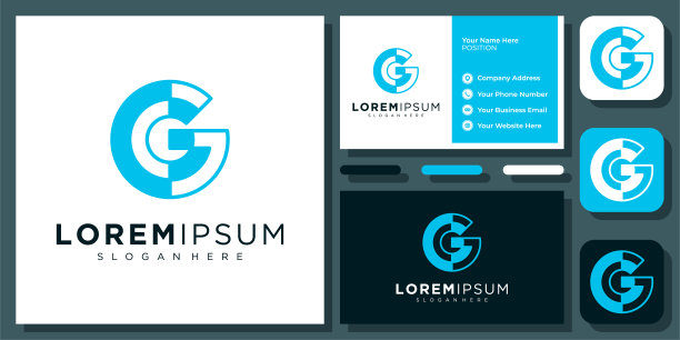 首字母G未来现代技术数字连接矢量标志设计与名片图片下载