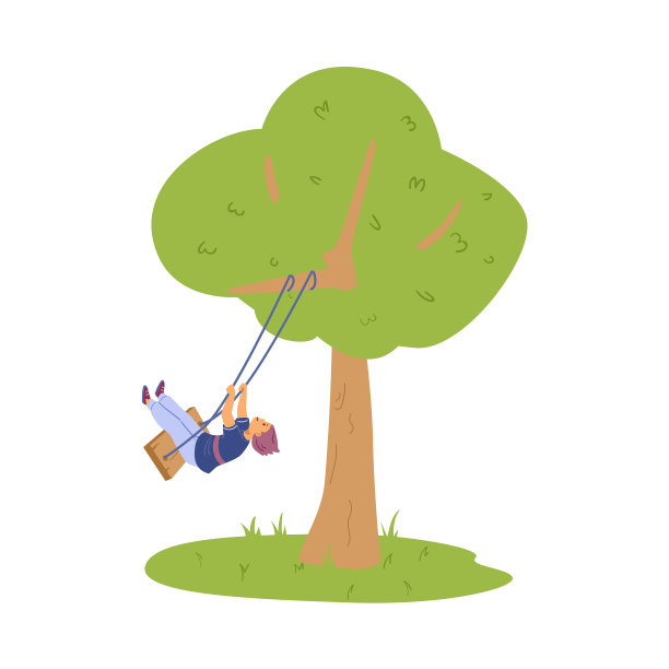 微笑的男孩在树下荡秋千图片下载