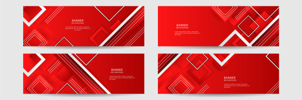 一组抽象的红色横幅背景与3d图片下载
