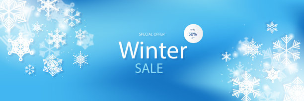冬季圣诞销售蓝色横幅与雪花图片下载