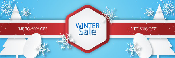 蓝色闪亮的冬季圣诞销售横幅与雪图片下载