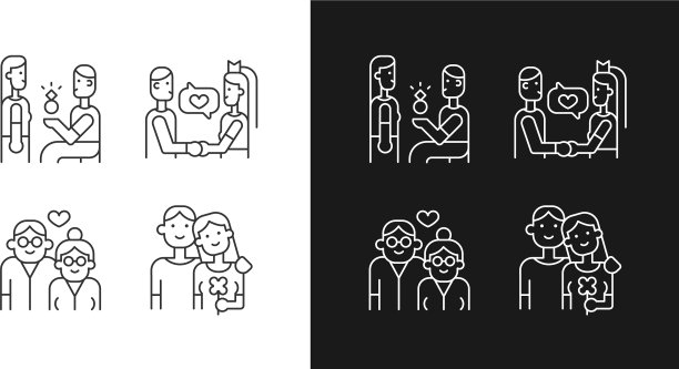 浪漫关系的阶段线性图标集图片下载