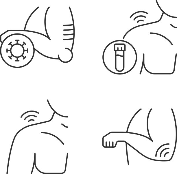肩膀和肘部疼痛线性图标集图片下载