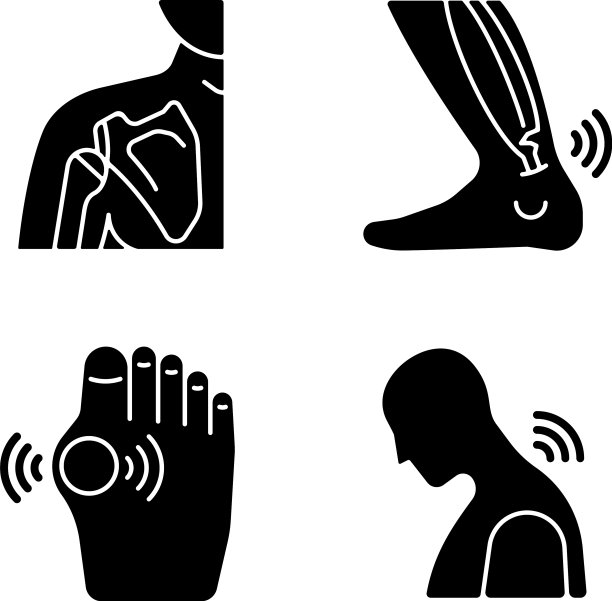 肌肉骨骼疼痛黑色字形图标设置图片下载