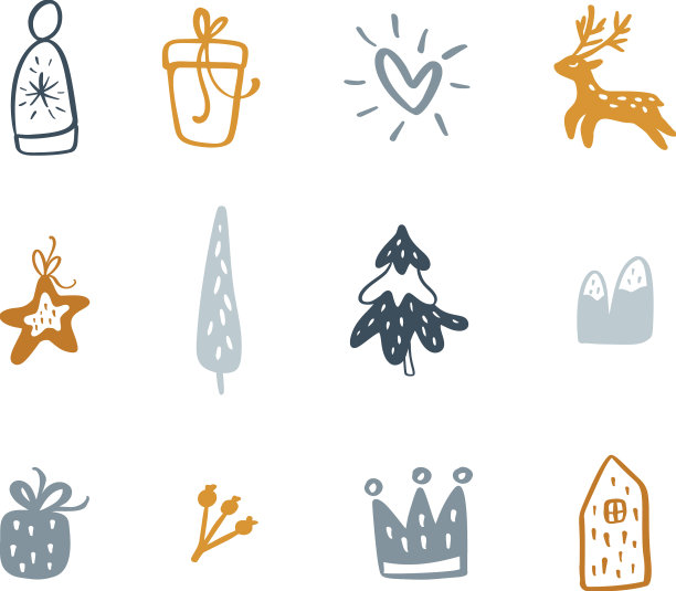 一套圣诞涂鸦斯堪的纳维亚元素图片下载