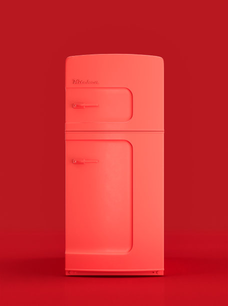 单色复古冰箱，复古厨房电器前视图，3d渲染图片下载