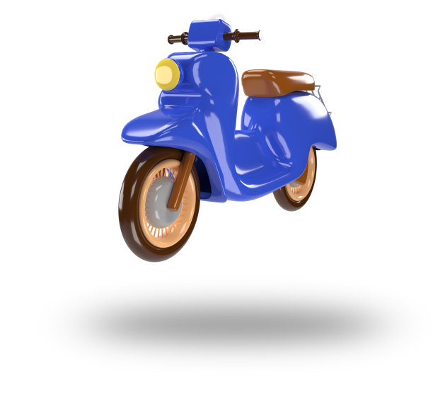 蓝色滑板车送食物和包裹。三维渲染图片下载
