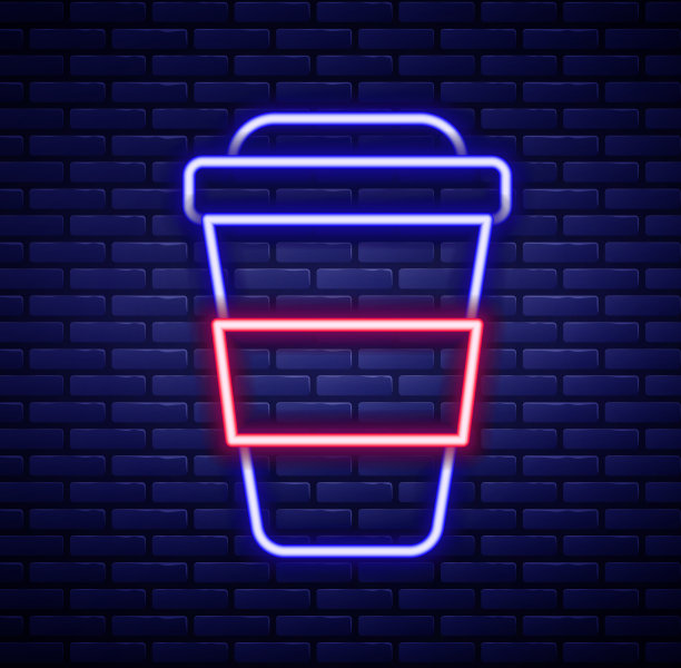发光的霓虹灯线咖啡杯去图标孤立图片下载