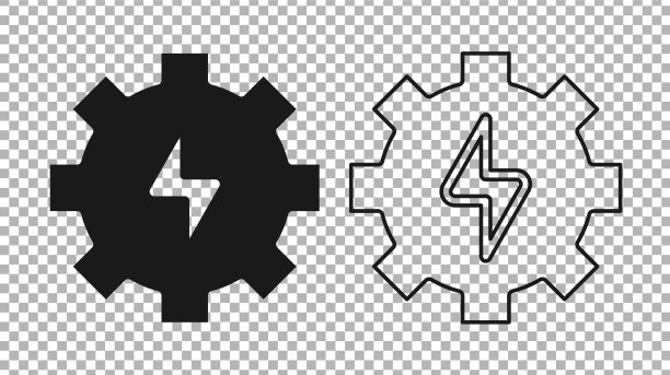 黑色装备和闪电图标隔离图片下载