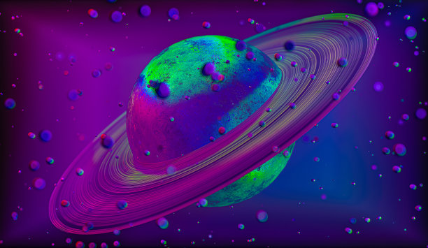 未来星球，未来空间背景。80年代的未来复古行星和空间背景。3D渲染，3D渲染。图片下载