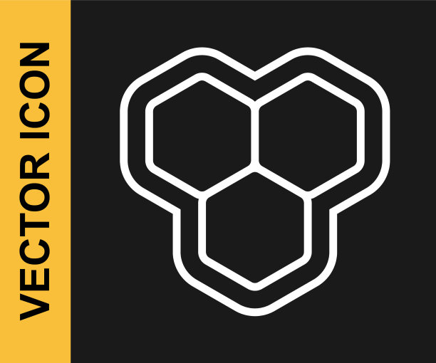 白色线蜂窝图标孤立在黑色图片下载