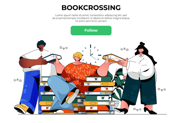Bookcrossing网页横幅概念男人和女人图片下载