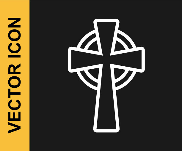 白色线凯尔特十字图标孤立的黑色图片下载