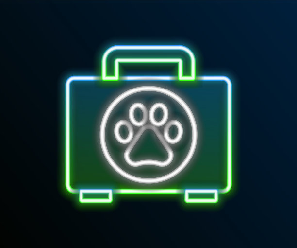 发光的霓虹灯线宠物急救箱图标孤立图片下载