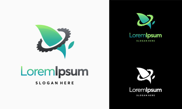 现代自然技术标志叶和齿轮图片下载