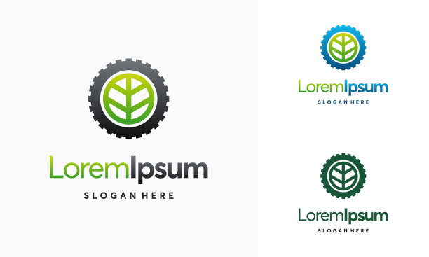 现代自然技术标志叶和齿轮图片下载
