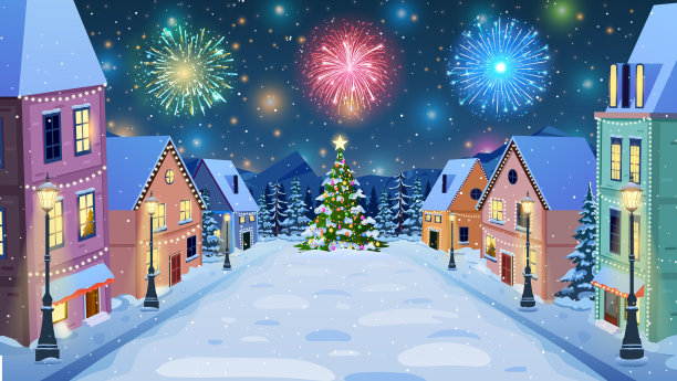 卡通中的冬季城市街道图片下载