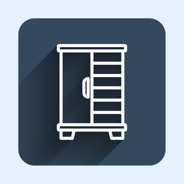 白色线条的衣柜图标与长阴影隔离图片下载