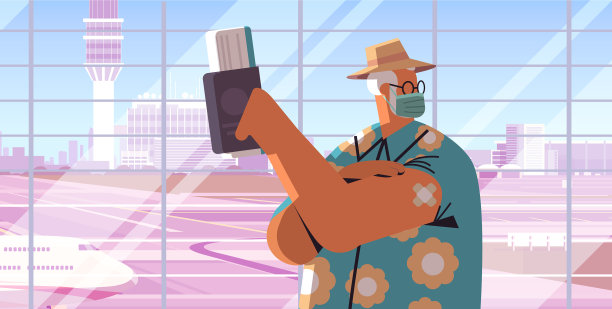 持票接种过疫苗的老年男性旅行者图片下载