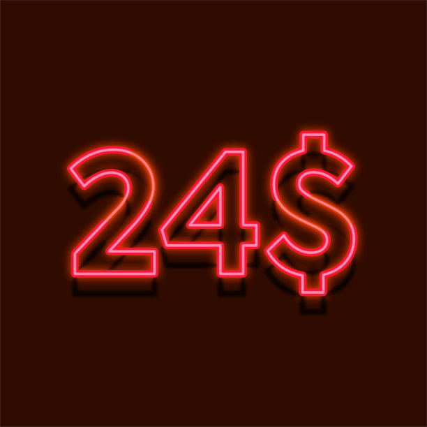 霓虹灯$ 24美元的价格标志设计。绿色底色24元特惠图片下载