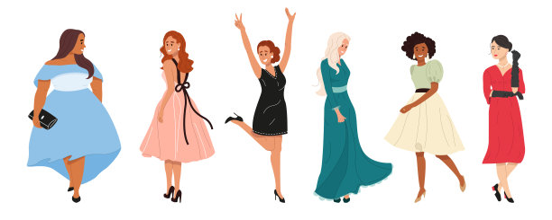 一群穿着晚礼服的美丽的多种族年轻女性图片下载