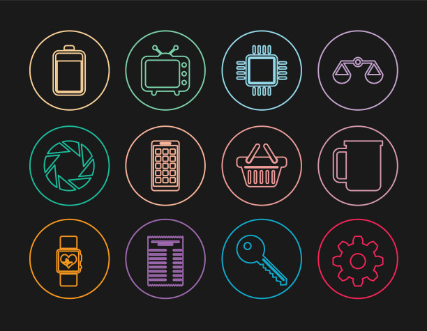 设置线齿轮设置咖啡杯图片下载