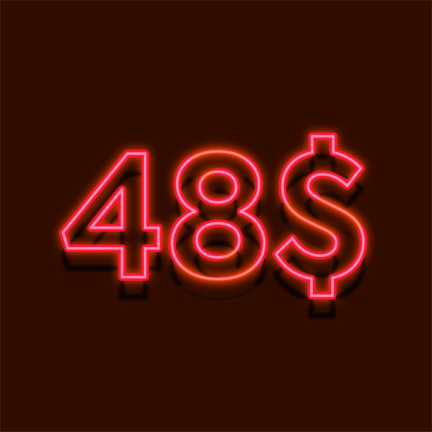 霓虹灯$ 48美元的价格标志设计。绿色背景，享48元特惠图片下载