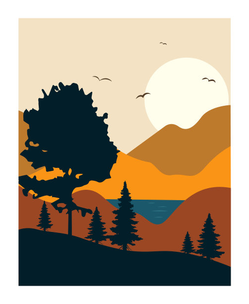 景观与森林、湖泊和山脉图片下载