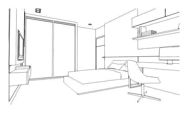 居室线条绘制，现代设计，3d效果图图片下载