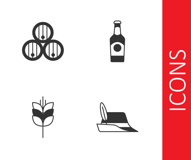 设置啤酒节帽子木桶小麦和啤酒图片下载