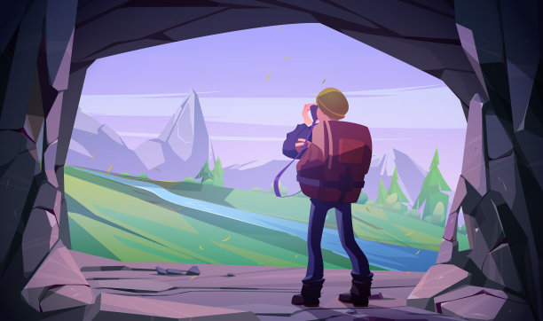 一名徒步旅行者正在拍摄山地景观图片下载