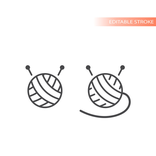 纱线球与针织针线矢量图标图片下载