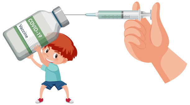 一名男孩拿着covid-19疫苗瓶和疫苗注射器图片下载