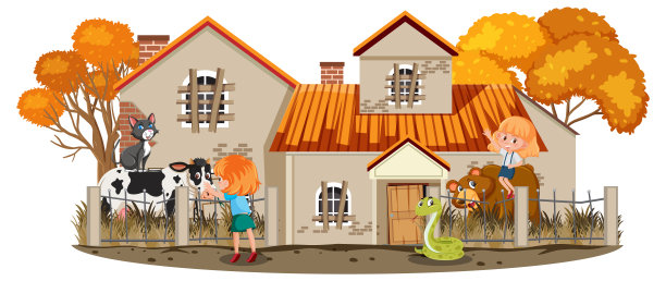 女孩们在废弃的房子里和动物玩耍图片下载