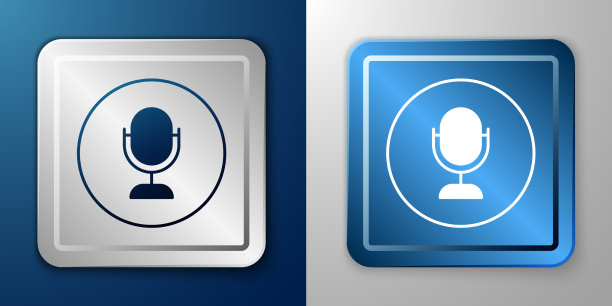 白色麦克风图标孤立在蓝色和灰色上图片下载