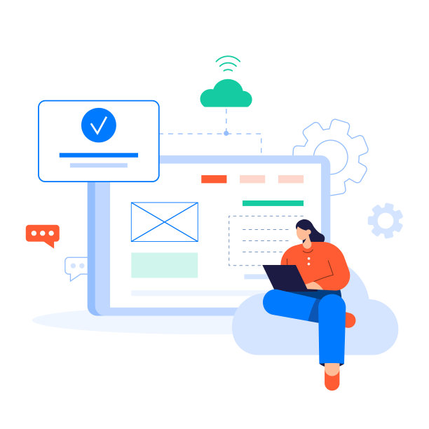 网站部门程序员和美工部门创建了一个公司网站来推广公司的活动。而店面系统则用于销售公司的产品平面插图矢量图片下载