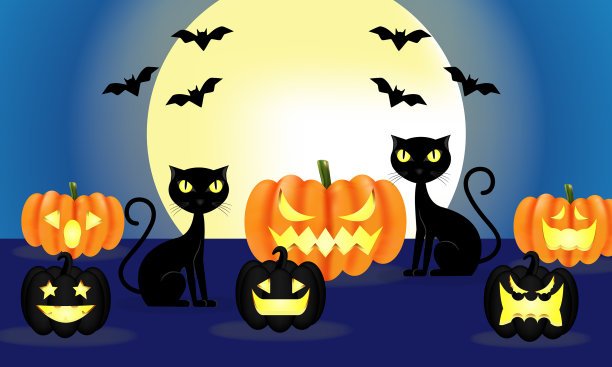 快乐的万圣节背景与万圣节元素图片下载