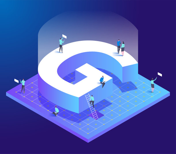 等距创意字体。字母G代表小人。图片下载